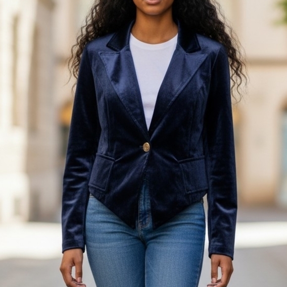 Soft abd Elegant Navy Blue Women's Blazer - Picture 2 of 8